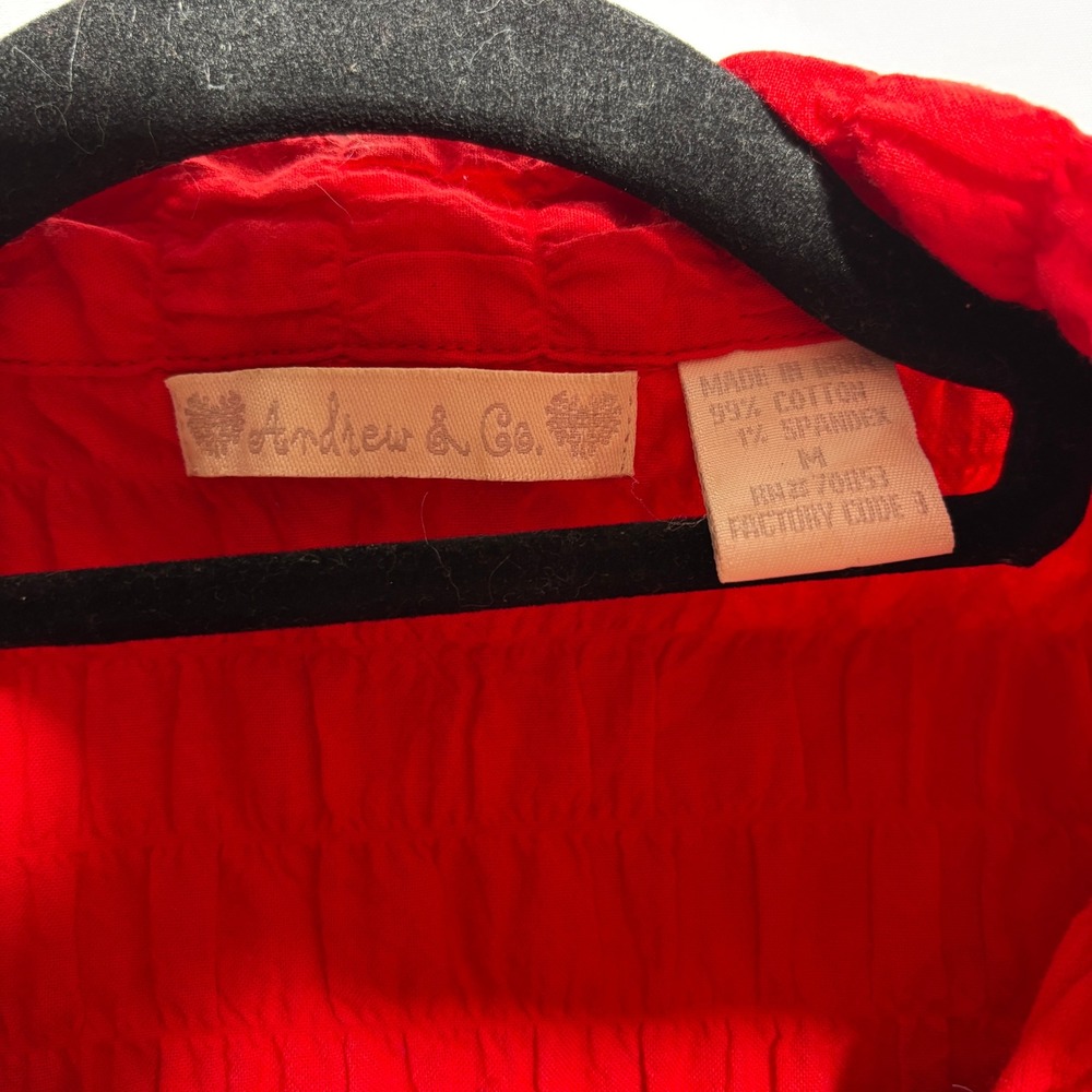 Andrew &‎ Co Bright Red Hook & Eye Polo Top Ruffled Textured Y2K 3/4 Sleeve M - Picture 4 of 7